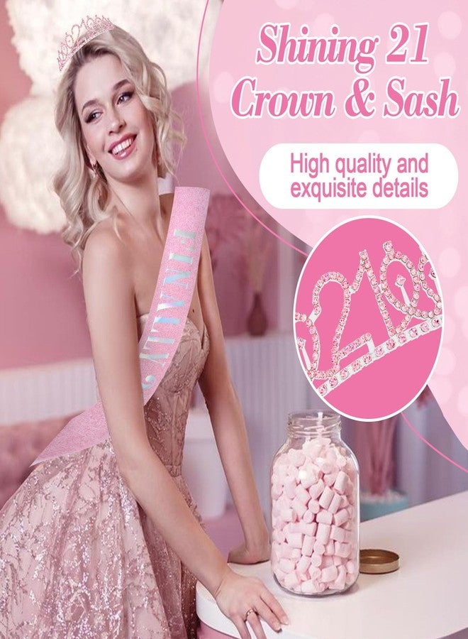 CAVETEE Birthday Headband for women, 21st Birthday Decorations Finally 21 Sash and Crown for 21st Party (Pink, Onesize) - Image 5